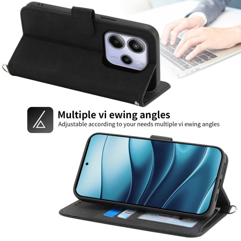 Læder Cover Xiaomi Redmi Note 14 4g Telefon Etui Blomstermønster Og Stropper