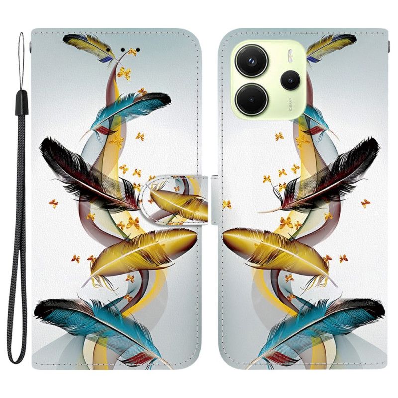 Læder Cover Xiaomi Redmi Note 14 4g Telefon Etui Farverige Fjer