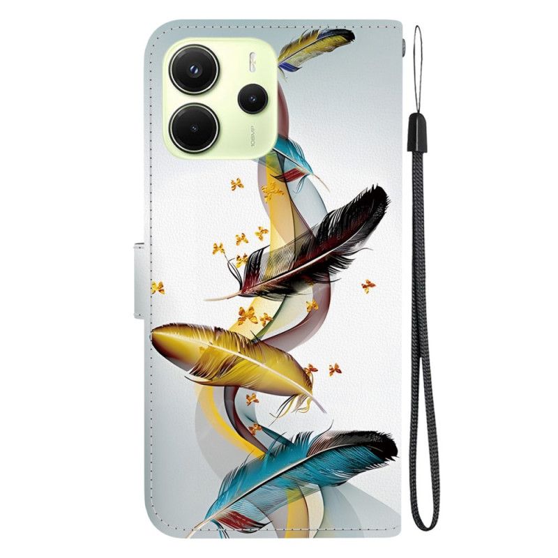 Læder Cover Xiaomi Redmi Note 14 4g Telefon Etui Farverige Fjer