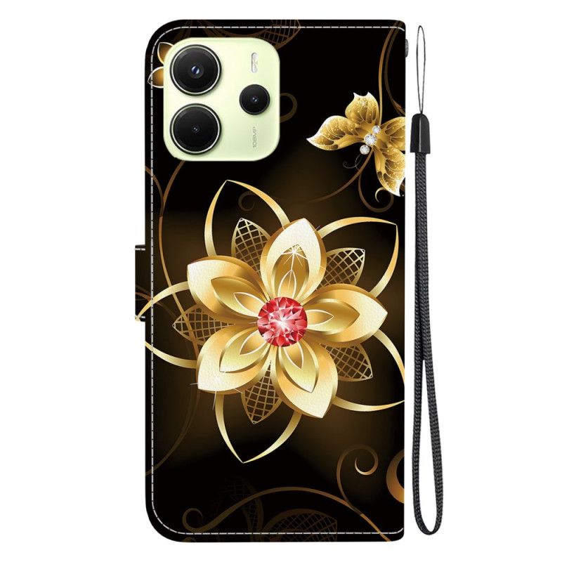 Læder Cover Xiaomi Redmi Note 14 4g Telefon Etui Gylden Blomst