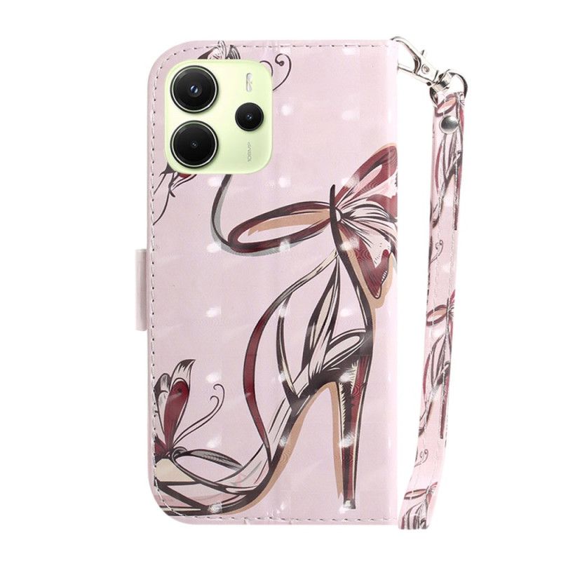 Læder Cover Xiaomi Redmi Note 14 4g Telefon Etui Høje Hæle Med Rem