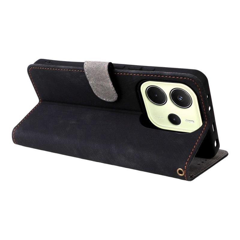 Læder Cover Xiaomi Redmi Note 14 4g Telefon Etui Rfid-beskyttelse Ruskindseffekt Med Rem