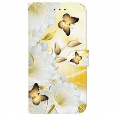 Flip Cover Oppo Reno 13 5g Guldsommerfugle Og Hvide Blomster