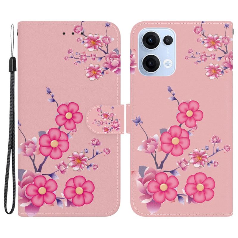 Læder Cover Oppo Reno 13 5g Telefon Etui Sakura-mønster