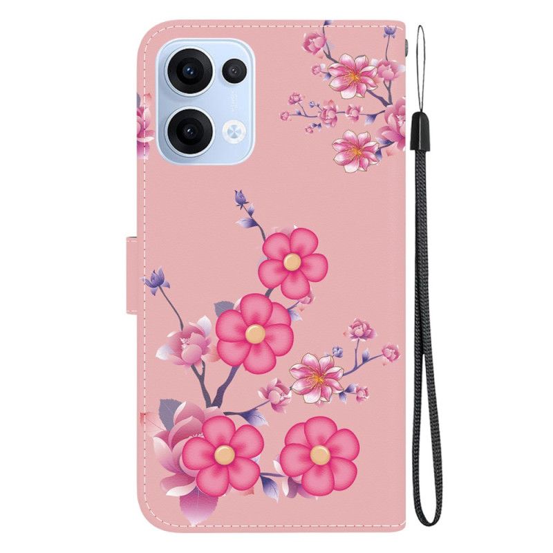 Læder Cover Oppo Reno 13 5g Telefon Etui Sakura-mønster