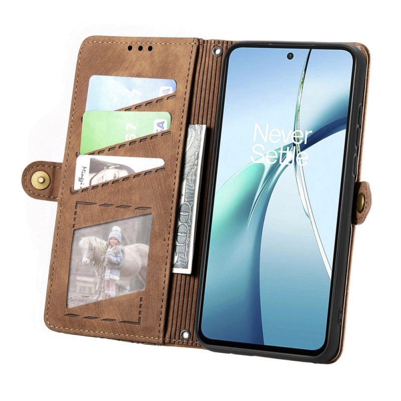 Læder Cover Huawei Nova 13 Pung Med Geometrisk Mønster Og Lynlås