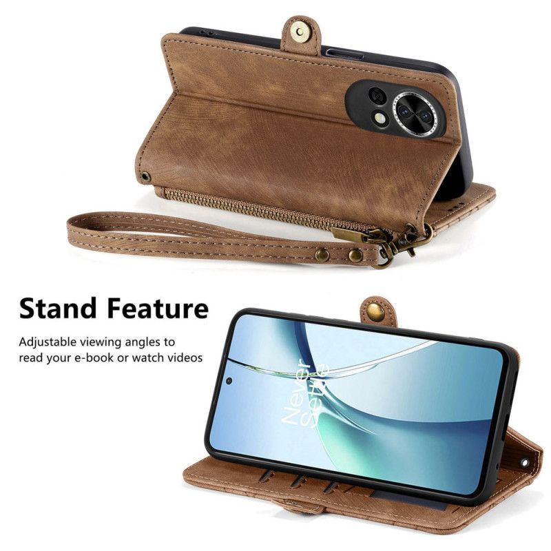 Læder Cover Huawei Nova 13 Pung Med Geometrisk Mønster Og Lynlås