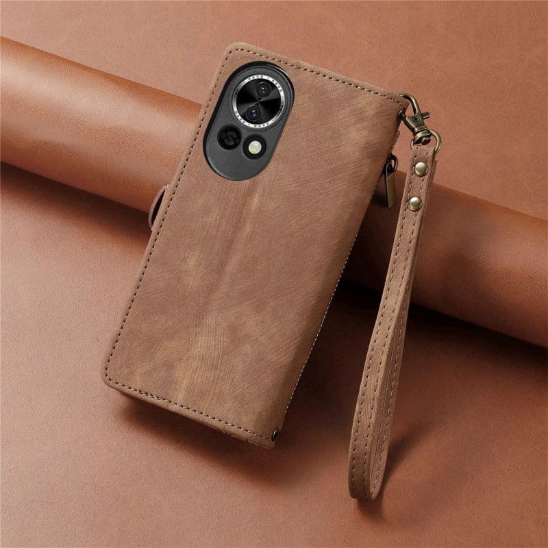 Læder Cover Huawei Nova 13 Pung Med Geometrisk Mønster Og Lynlås