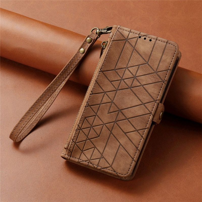 Læder Cover Huawei Nova 13 Pung Med Geometrisk Mønster Og Lynlås