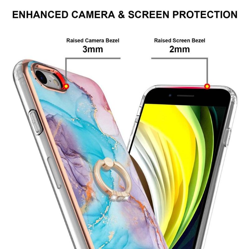 Cover iPhone SE 2022 Blåfarvet Marmor Med Ring