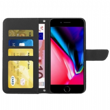 Flip Cover iPhone SE 2022 Med Snor Blomster Og Sommerfugl
