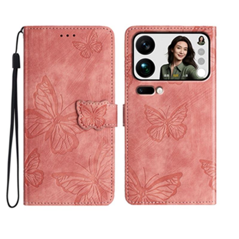 Flip Cover Til Xiaomi 17 Pro Max Sommerfugledesign Med Ruskindseffekt