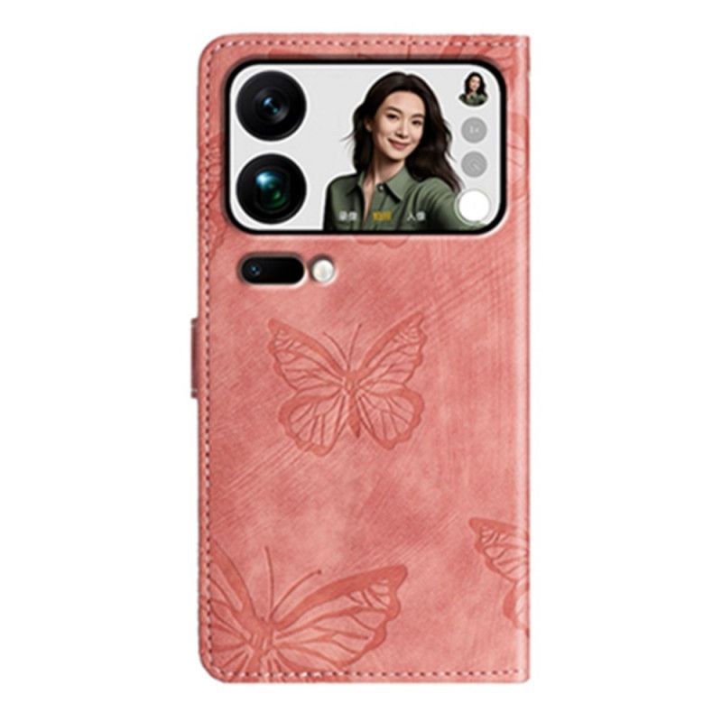 Flip Cover Til Xiaomi 17 Pro Max Sommerfugledesign Med Ruskindseffekt