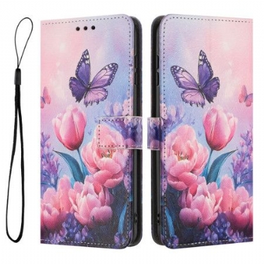 Flip Cover Xiaomi 17 Pro Max Sommerfugl Og Lyserøde Blomster