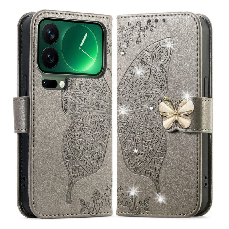 Flip Cover Xiaomi 17 Pro Max Sommerfugl Og Rhinsten