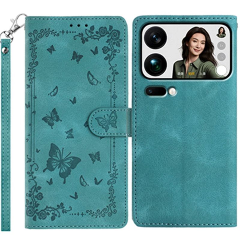 Flip Cover Xiaomi 17 Pro Max Sommerfugle Med Ruskindseffekt