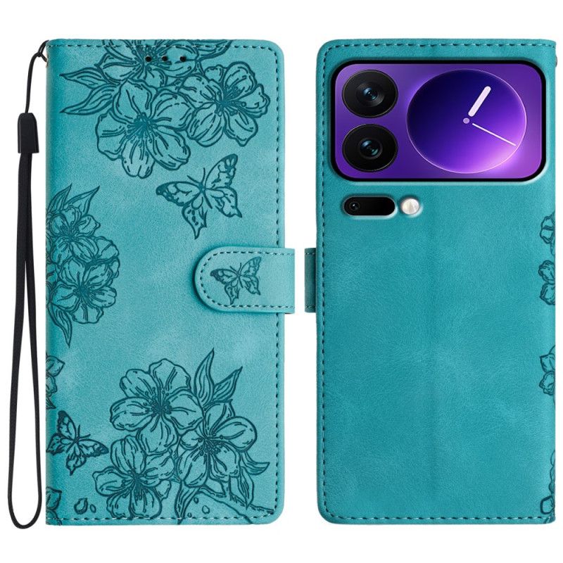 Flip Cover Xiaomi 17 Pro Max Sommerfugle- Og Blomstermønster