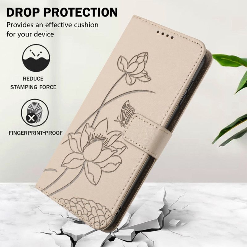 Læder Cover Xiaomi 17 Pro Max Telefon Etui Lotusmønster Med Snor
