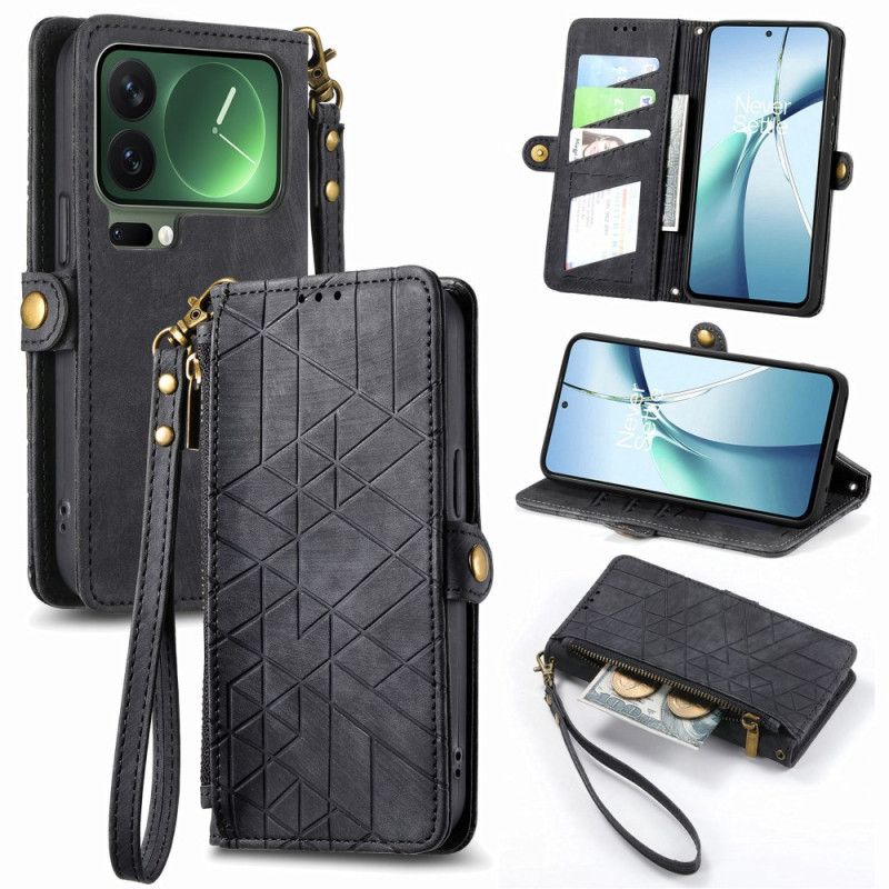 Læder Cover Xiaomi 17 Pro Max Telefon Etui Pung Med Geometrisk Design