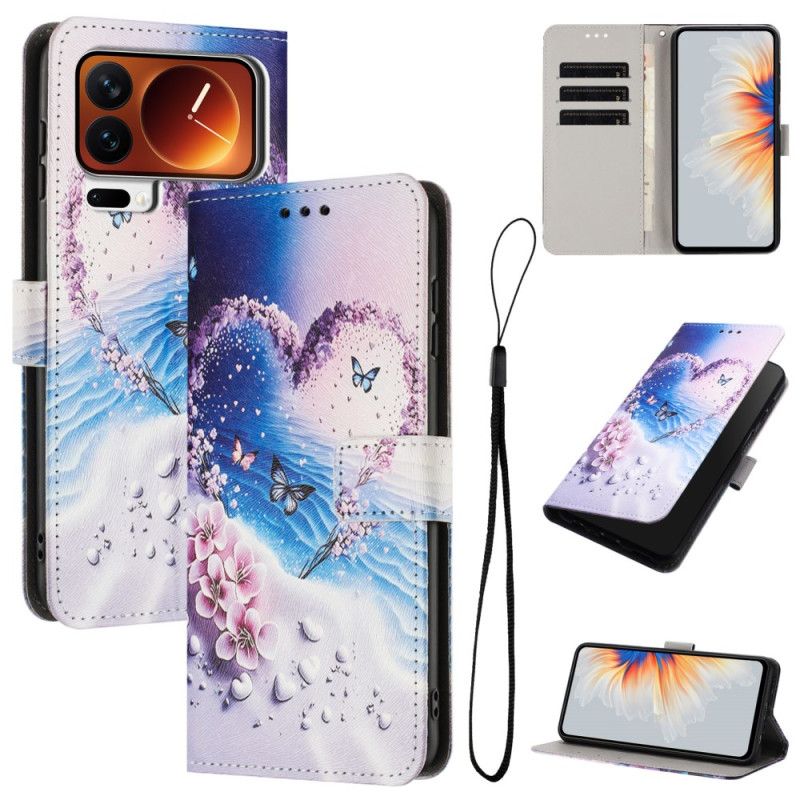 Læder Cover Xiaomi 17 Pro Max Telefon Etui Sommerfuglehjerte