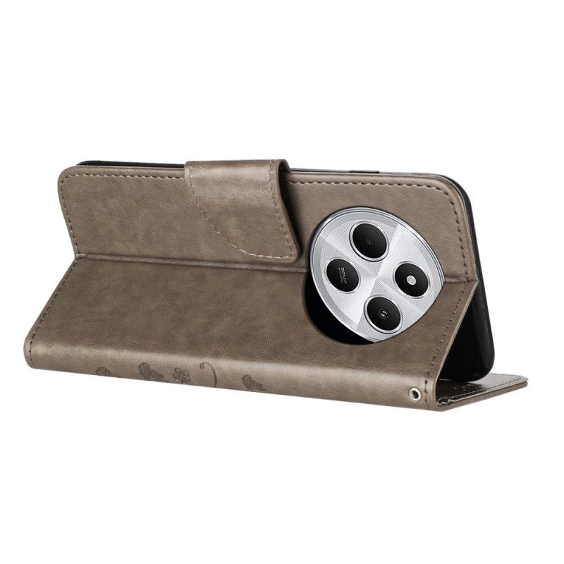 Flip Cover Poco C75 Blomster Og Sommerfugle Med Snor