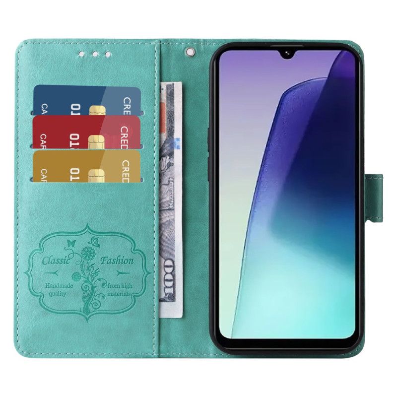 Flip Cover Til Poco C75 Blomster Og Sommerfugle Med Snor