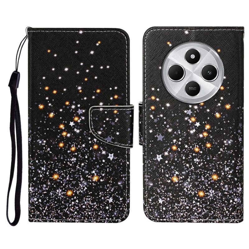 Læder Cover Poco C75 Sort Pentagram-patchwork Med Rem