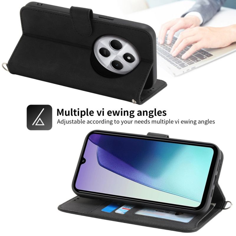 Læder Cover Poco C75 Telefon Etui Blonde Med Ruskindseffekt Og Rem Og Skulderrem