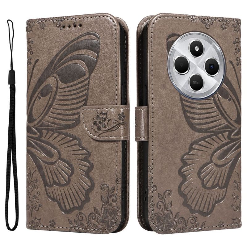 Læder Cover Poco C75 Telefon Etui Grafisk Sommerfugl