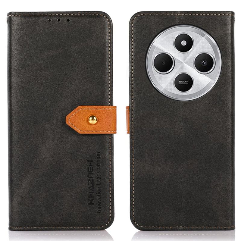 Læder Cover Poco C75 Telefon Etui Guldknap Khazneh