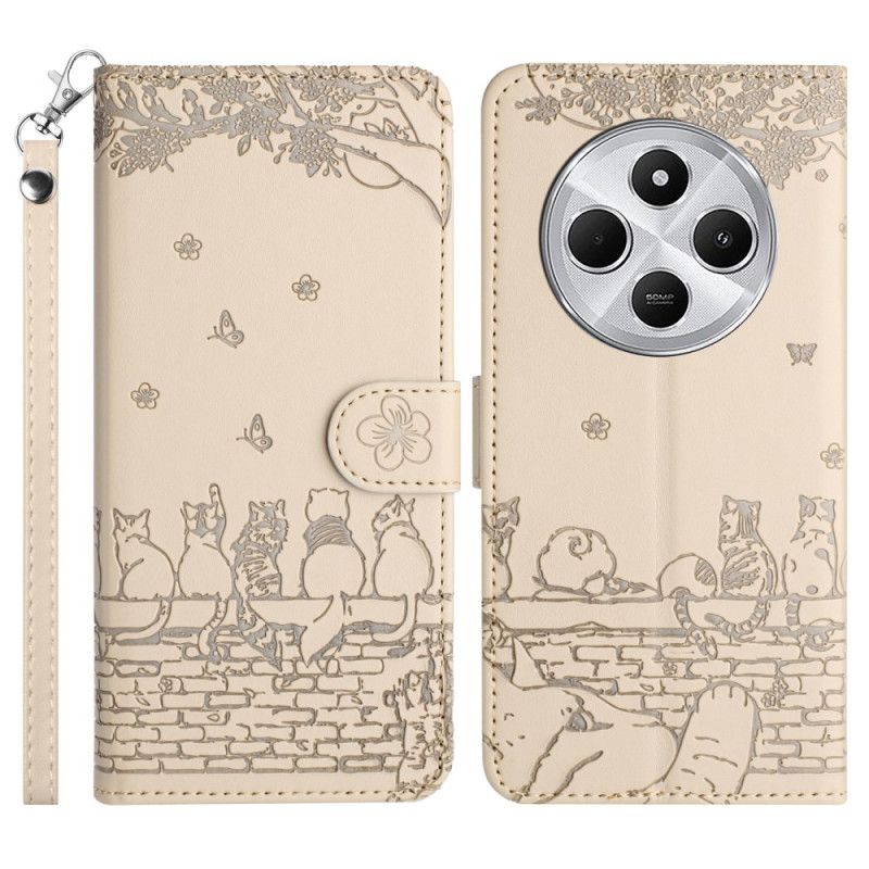 Læder Cover Poco C75 Telefon Etui Katte Med Rem