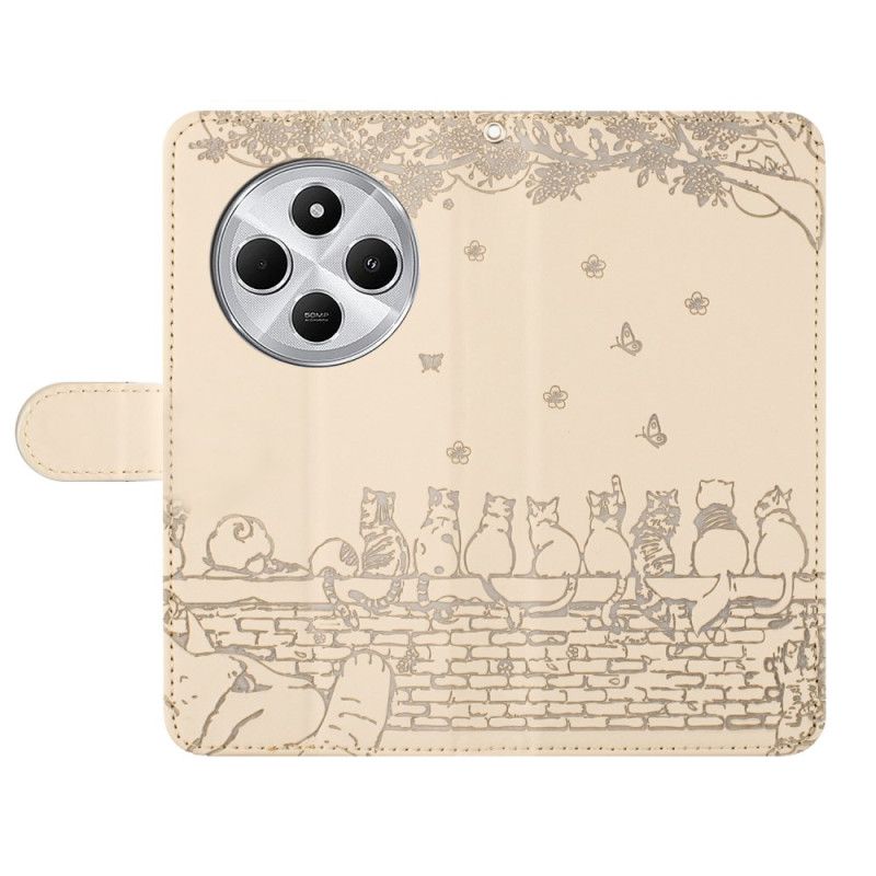 Læder Cover Poco C75 Telefon Etui Katte Med Rem