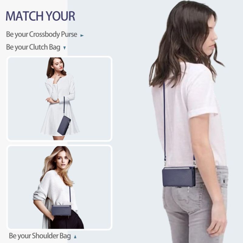 Læder Cover Poco C75 Telefon Etui Møntpung Med Rem Og Skulderrem