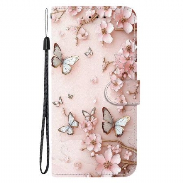 Læder Cover Poco C75 Telefon Etui Rosaguldblomster