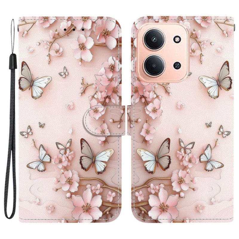 Læder Cover Poco C75 Telefon Etui Rosaguldblomster