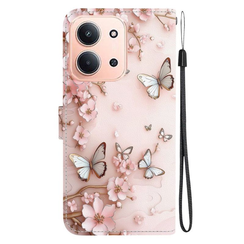 Læder Cover Poco C75 Telefon Etui Rosaguldblomster