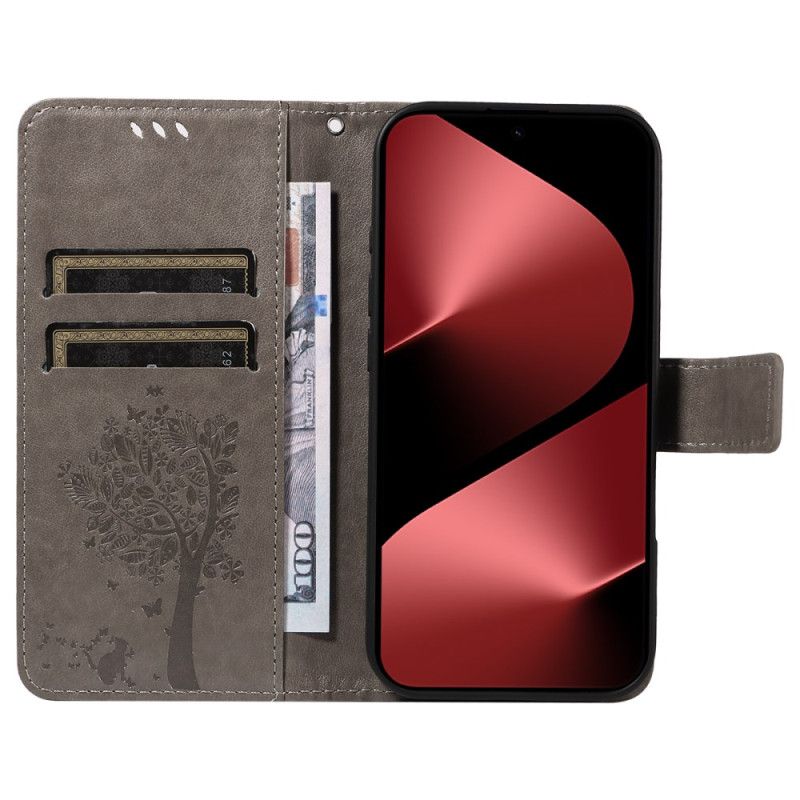 Flip Cover Huawei Pura 80 Pro Katte- Og Træmønster