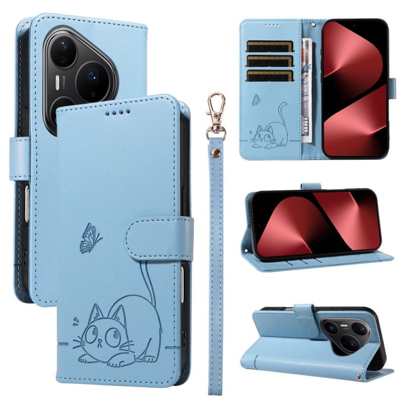 Flip Cover Til Huawei Pura 80 Pro Grafisk Kat Med Linjer