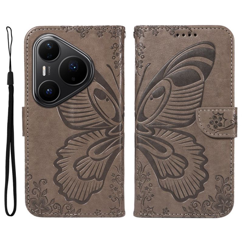 Læder Cover Huawei Pura 80 Pro Telefon Etui Grafisk Sommerfugl