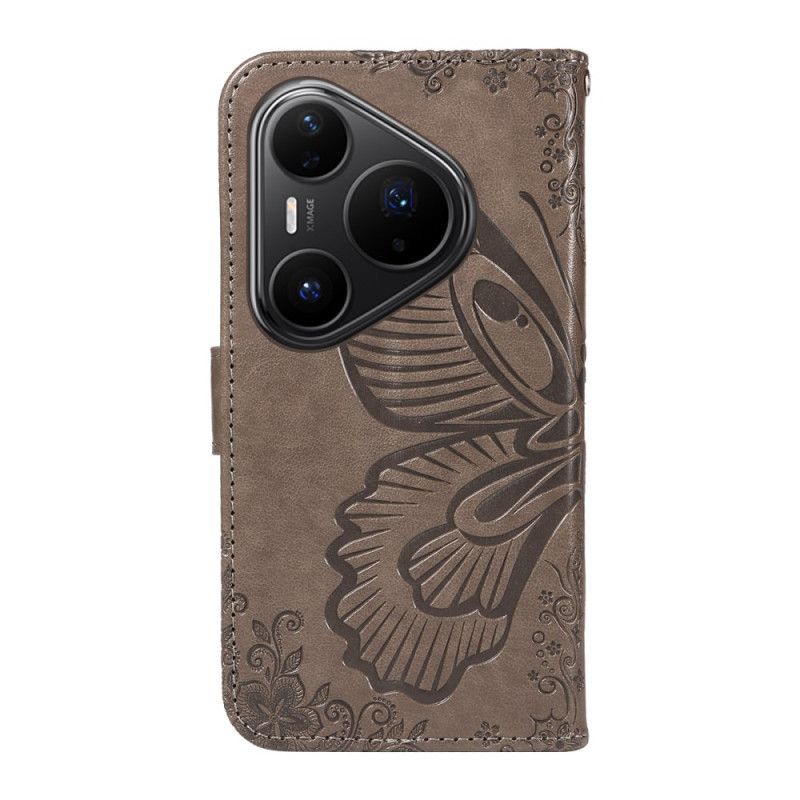 Læder Cover Huawei Pura 80 Pro Telefon Etui Grafisk Sommerfugl
