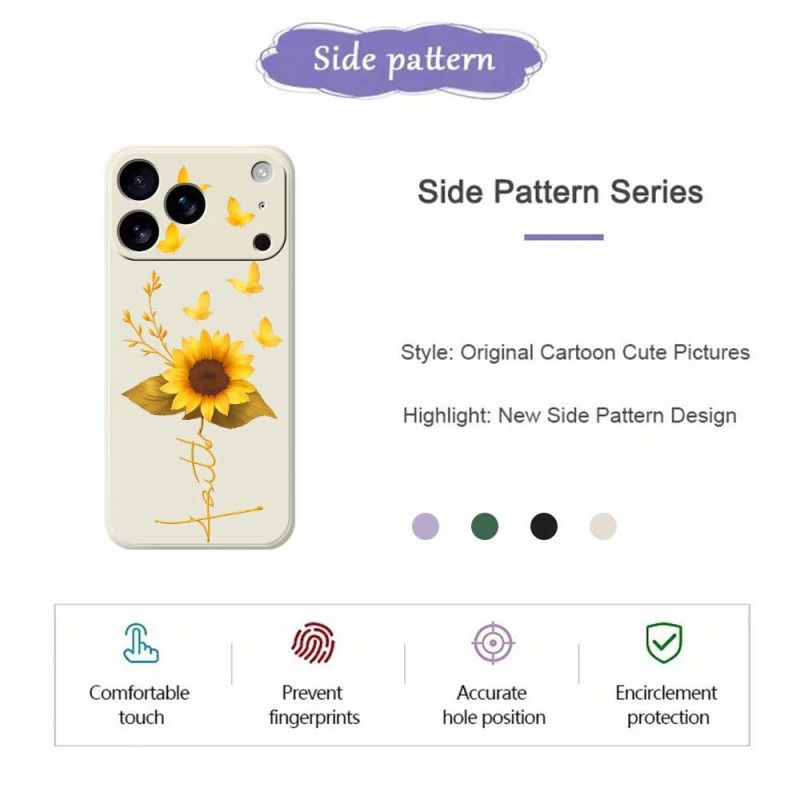 Cover iPhone 17 Pro Flydende Silikone Med Solsikke Og Sommerfugle
