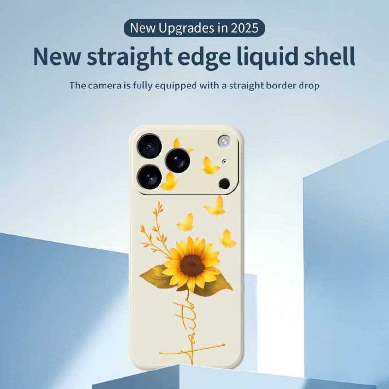 Cover iPhone 17 Pro Flydende Silikone Med Solsikke Og Sommerfugle