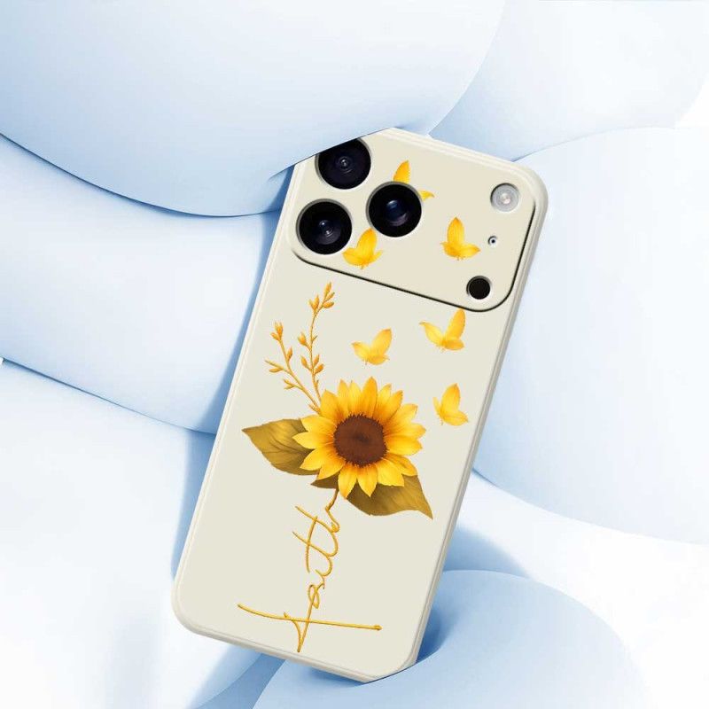 Cover iPhone 17 Pro Flydende Silikone Med Solsikke Og Sommerfugle