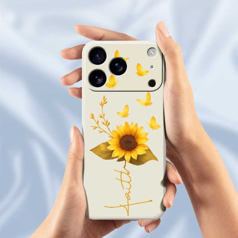 Cover iPhone 17 Pro Flydende Silikone Med Solsikke Og Sommerfugle