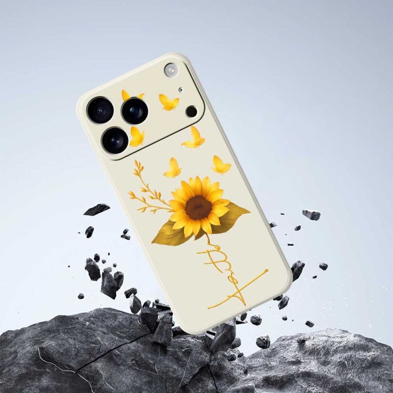 Cover iPhone 17 Pro Flydende Silikone Med Solsikke Og Sommerfugle