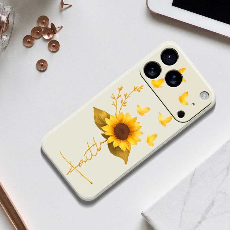Cover iPhone 17 Pro Flydende Silikone Med Solsikke Og Sommerfugle