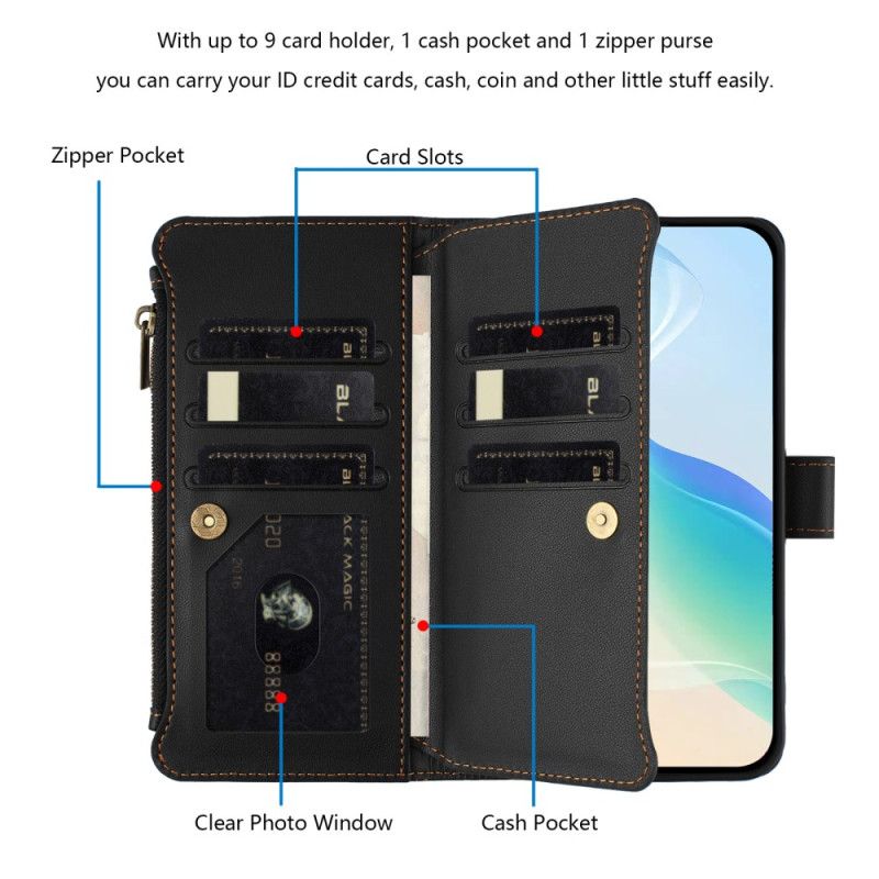 Flip Cover Til iPhone 17 Pro Pung Med 9 Kortpladser Og Snor