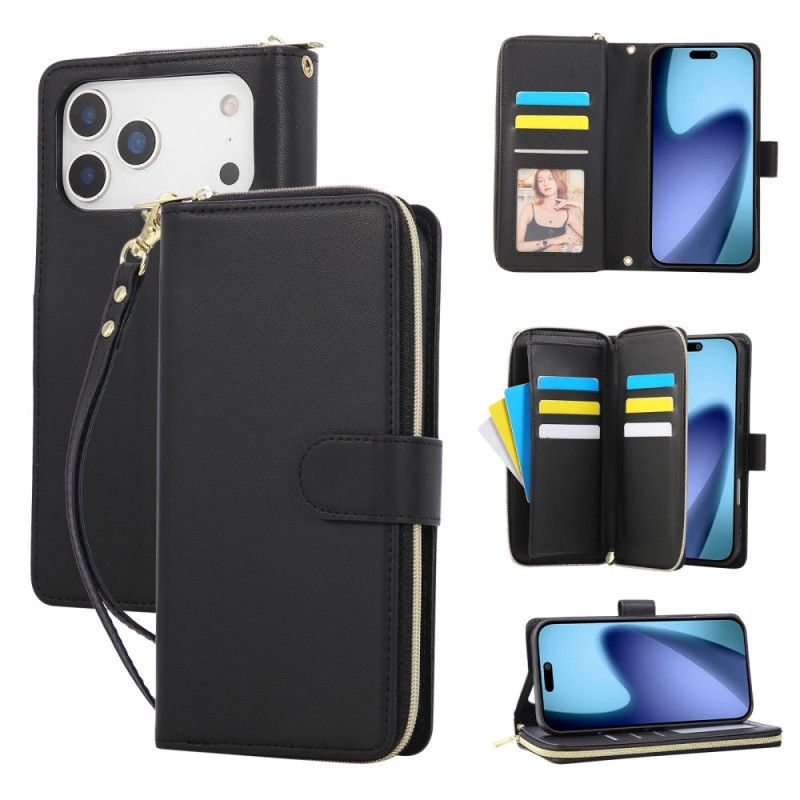 Læder Cover iPhone 17 Pro Monokrom Rem