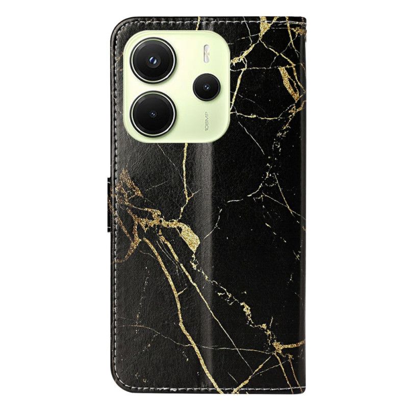 Flip Cover Til Xiaomi Redmi Note 14 Pro 4g Sort Og Guld Marmor