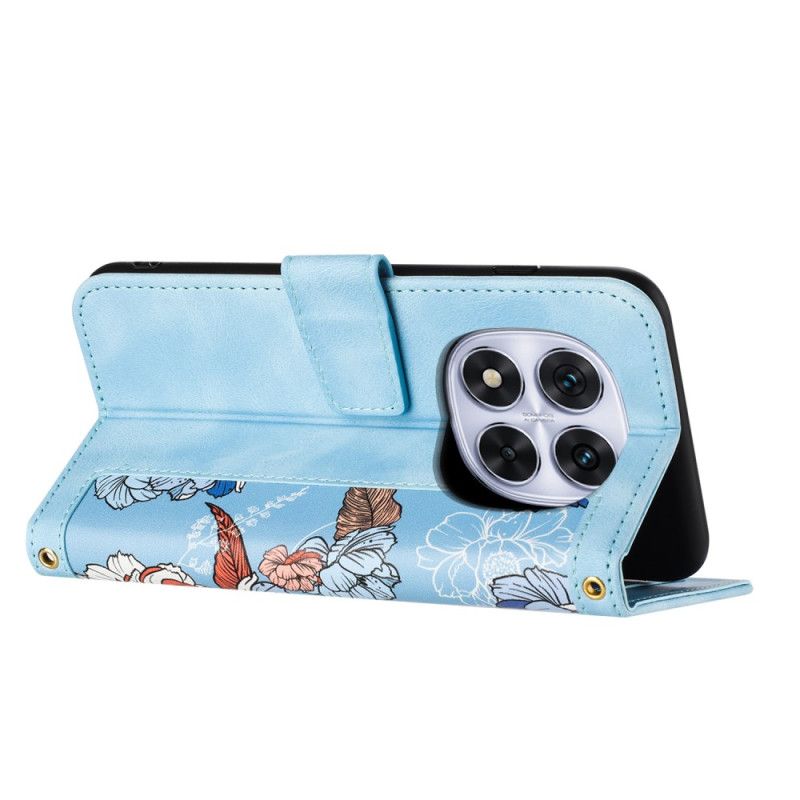 Flip Cover Xiaomi Redmi Note 14 Pro 4g Grafiske Blomster Med Rem